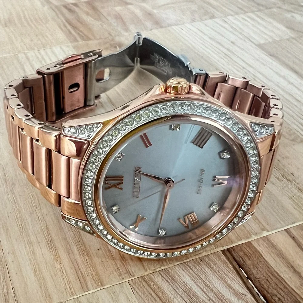 Citizen eco-drive ladies rose gold tone solar dress watch